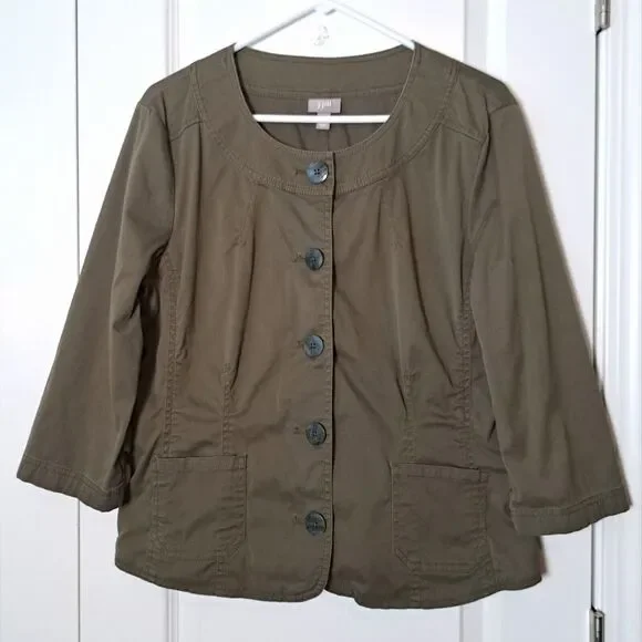 J Jill Jacket Size 14 Lightweight Stretch Olive Green Elevated Casual Chic - Picture 2 of 8